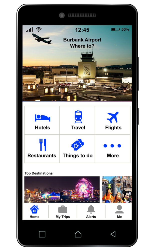 Mobile airport wayfinding app screen for Burbank