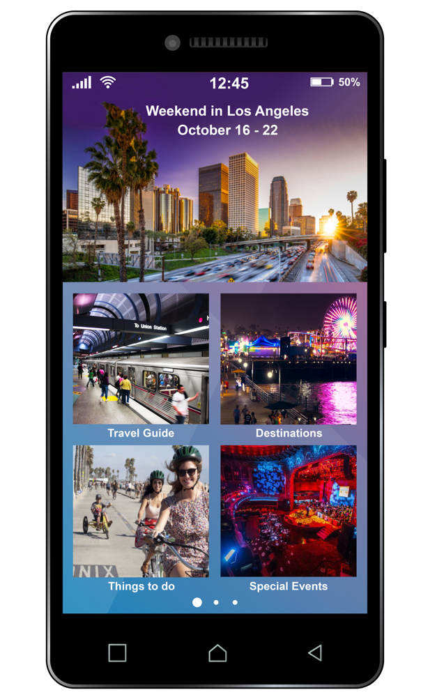 Mobile travel guide app screen for Los Angeles