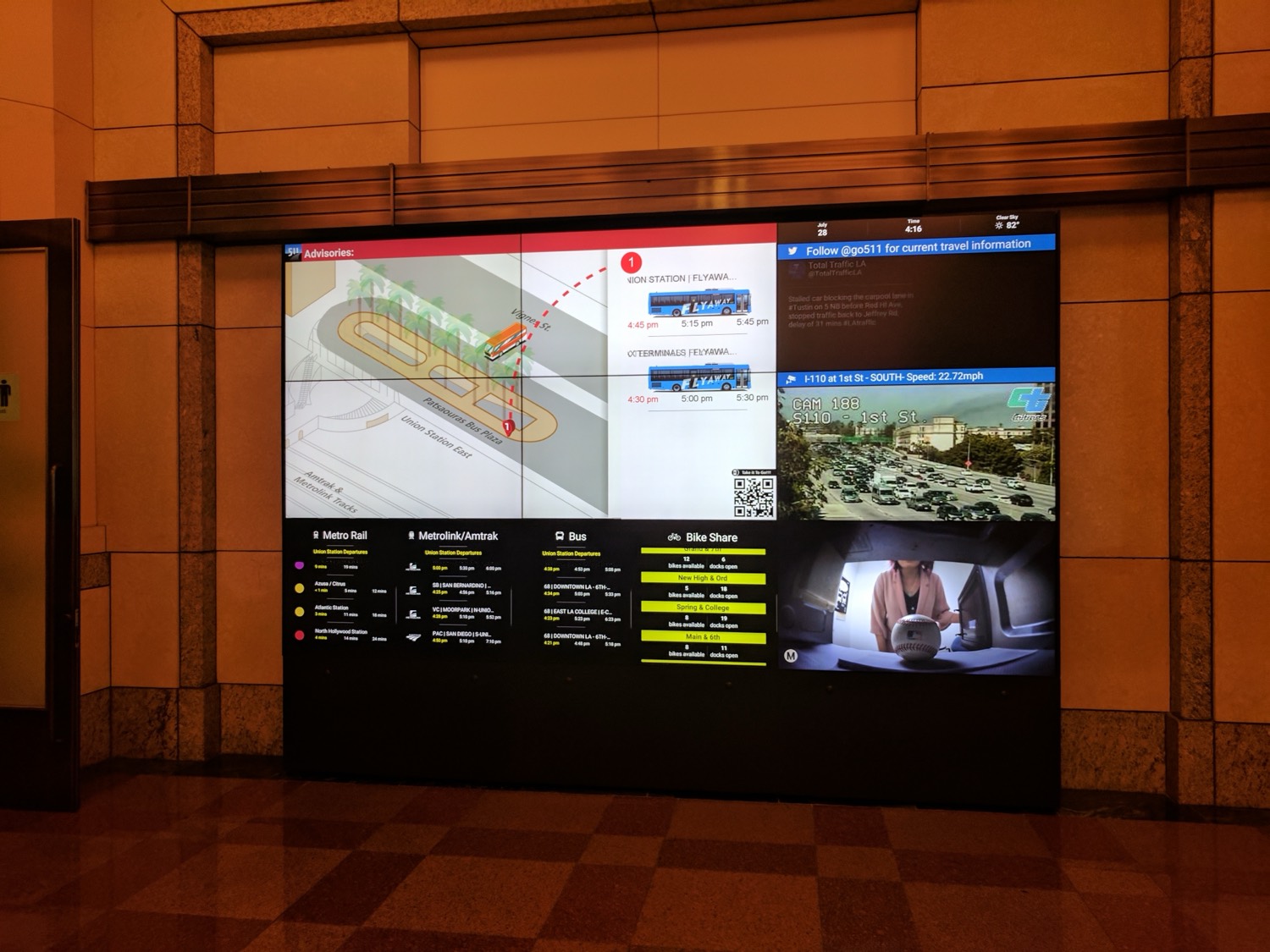 Live regional travel wall at Union Station, Los Angeles